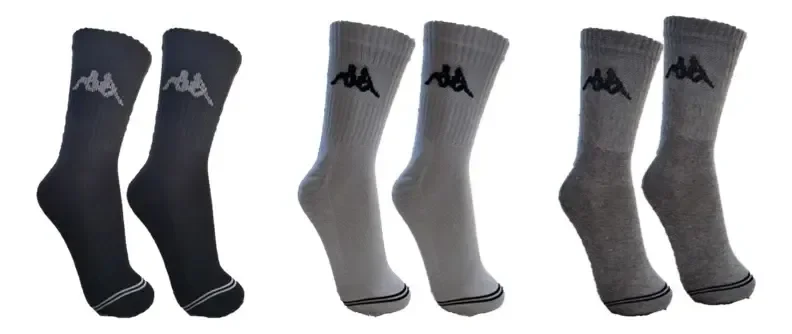 Kit 3 Pares Meia Kappa Cano Médio Esportiva Algodão Original 1x Preto 1x Branco 1x Mescla 38-43