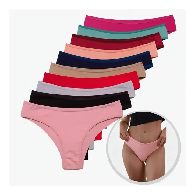 10 Calcinhas Feminina Tanga Lisa Algodão Atacado