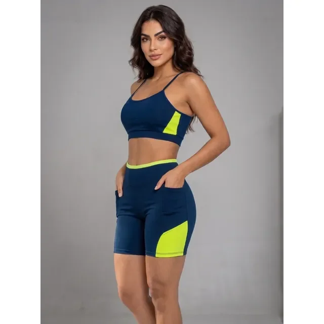 Conjunto Academia Top E Short Com Bolso Zero Transparência