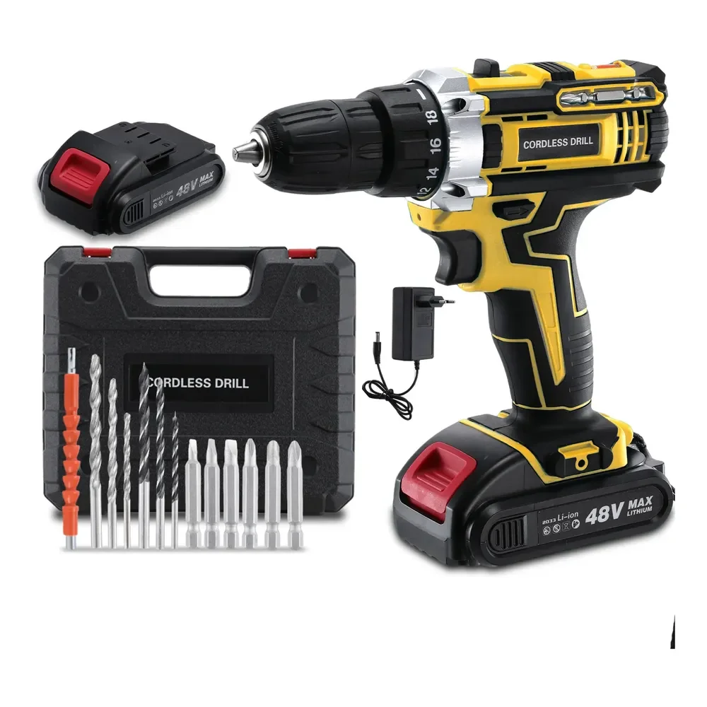 Furadeira Parafusadeira 48v 2 Baterias Profissional  Kit Amarelo 48v 60hz