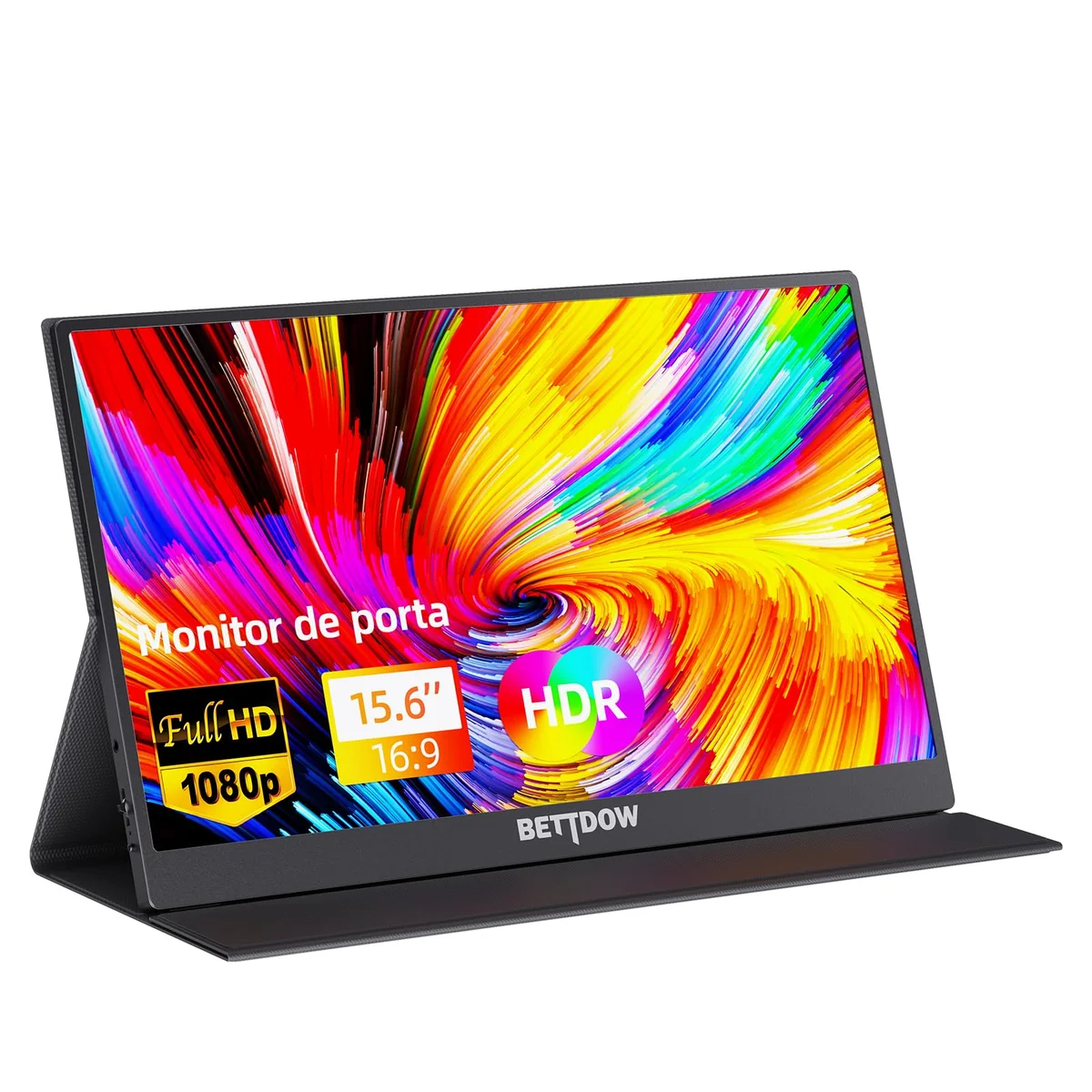 Bettdow Monitor Portatil 15,6'', FHD 1080P Monitor Portátil Conectado Com USB C Dupla/HDMI, IPS Extensor De Tela para Notebook com VESA e Suporte ajustável Funda Inteligente magnético, Plug and Play