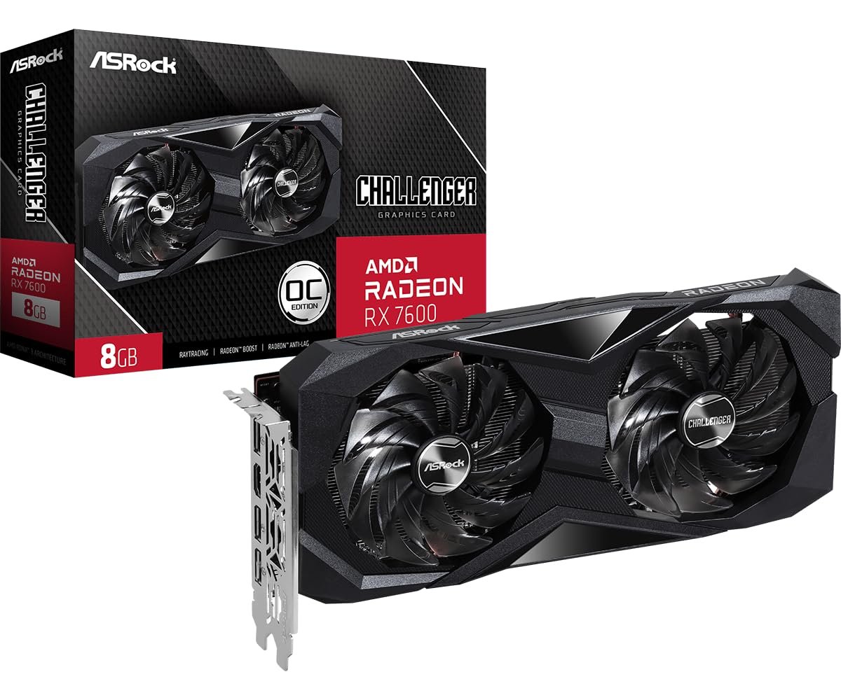 Placa de Vídeo ASRock Radeon RX 7600 Challenger OC, 8GB, GDDR6, 128-Bit, FSR, Ray Tracing, Preto