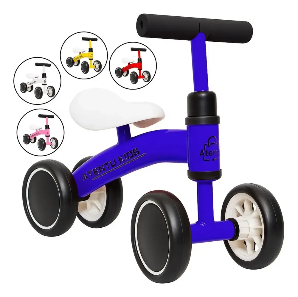 Bicicleta Infantil De Equilíbrio Sem Pedal Andador 4 Rodas Cor Azul