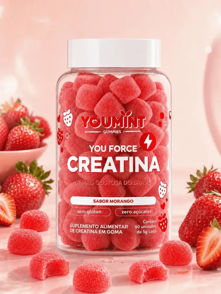 Creatina Gummy Zero Açúcar 60 Gomas Youmint Sabor Morango Morango