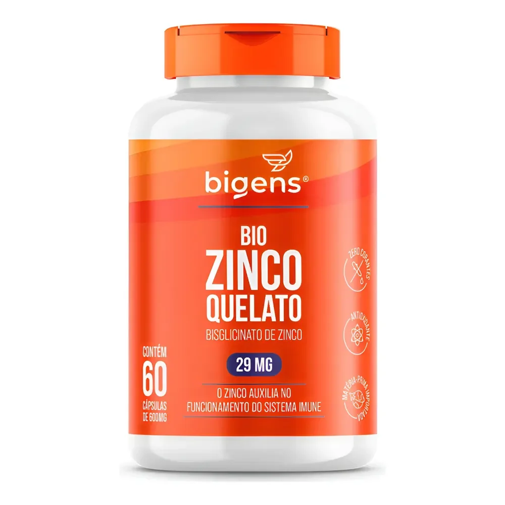 Zinco Quelato 29mg, Quelado, 60 Cáps, Bigens, Full Sem Sabor