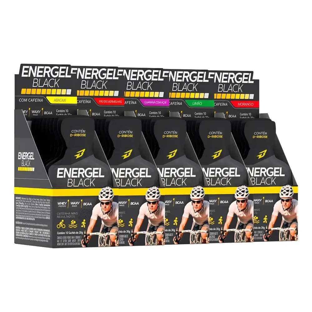 5x Gel Energel Black Cx 10 Sachês 50 Sachês Bodyaction 1x Sabor De Cada
