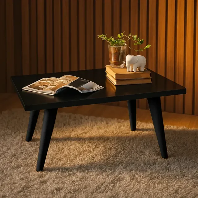Mesa De Centro Retangular Pés Pvc Preto Anti-umidade Baixa