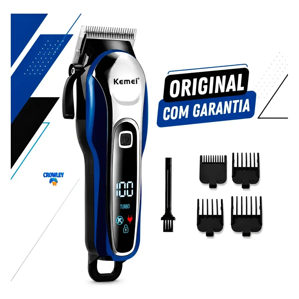 Máquina De Cortar Cabelo Profissional Kemei Km-1995 Bivolt Azul 127/220v