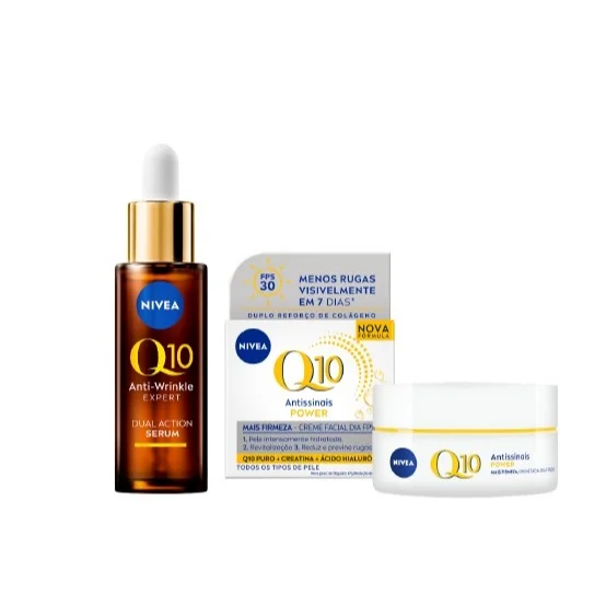 KIT NIVEA Q10 Sérum Antissinais Expert Dupla Ação 30ml + NIVEA Creme Facial Antissinais Q10 Power Dia FPS 30 50g