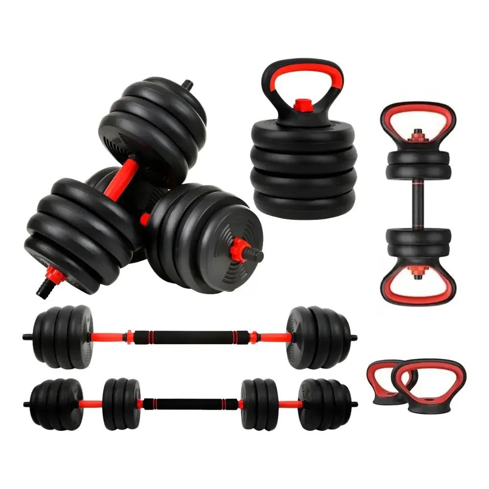 Kit Halter 6 Em 1 Musculação Até 20kg Ajustável Anilha Preto-vermelho