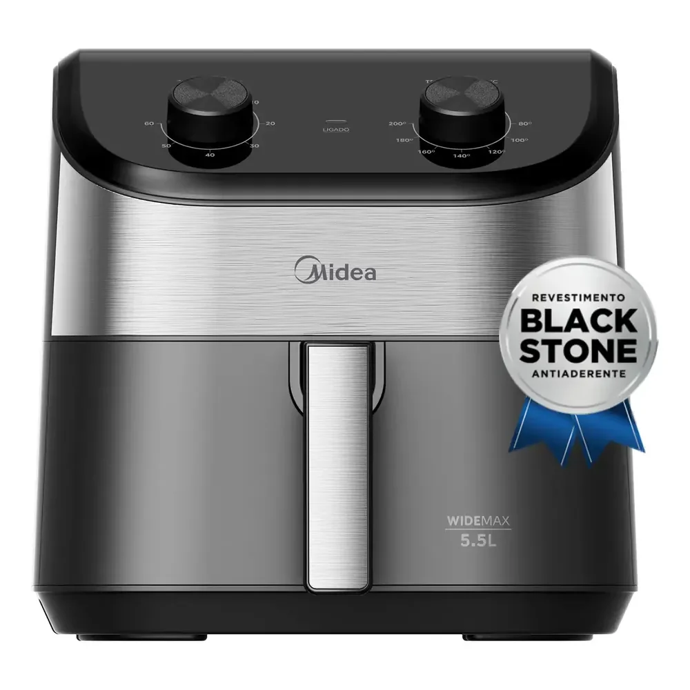 Fritadeira Air Fryer 5,5l Widemax Com Interior De Alumínio 1900w Midea Preto 220v