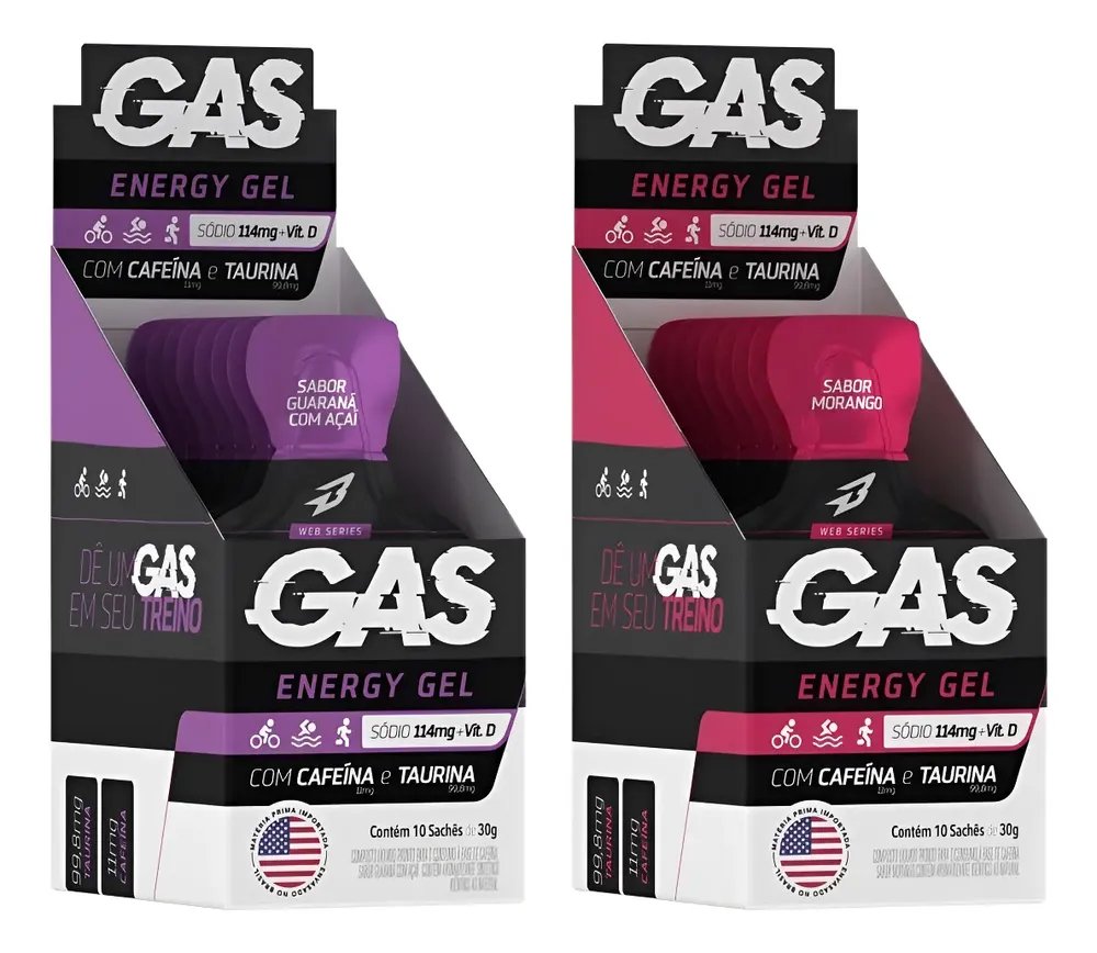 Kit 2x Caixas Gas Energy Gel 20 Sachês Ciclismo Bodyaction Morango/guarana Com Açai