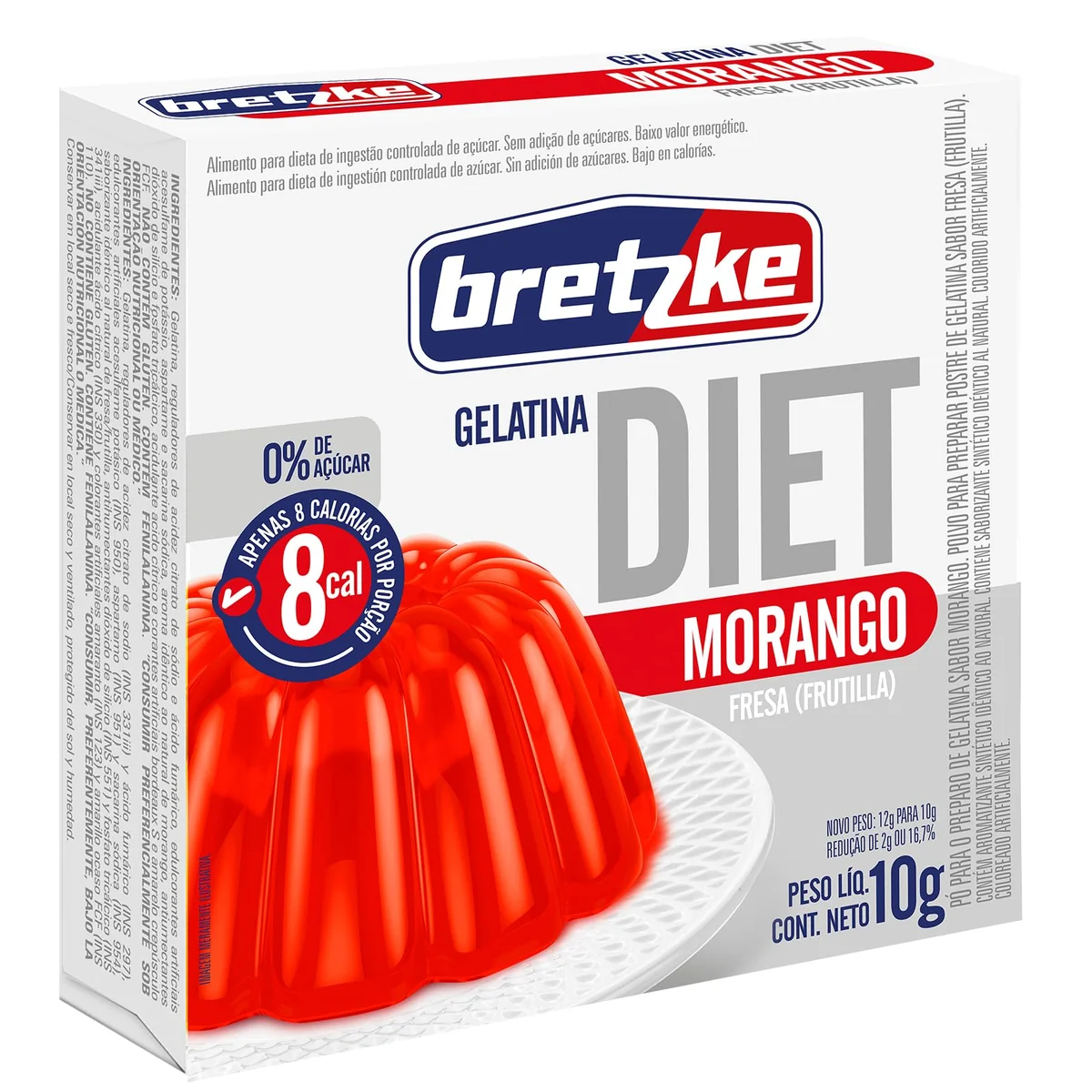 Bretzke – Gelatina Diet em Pó Sabor Morango 10g | Zero Açúcar | Sobremesa Leve e Refrescante | Preparo Rápido com Água