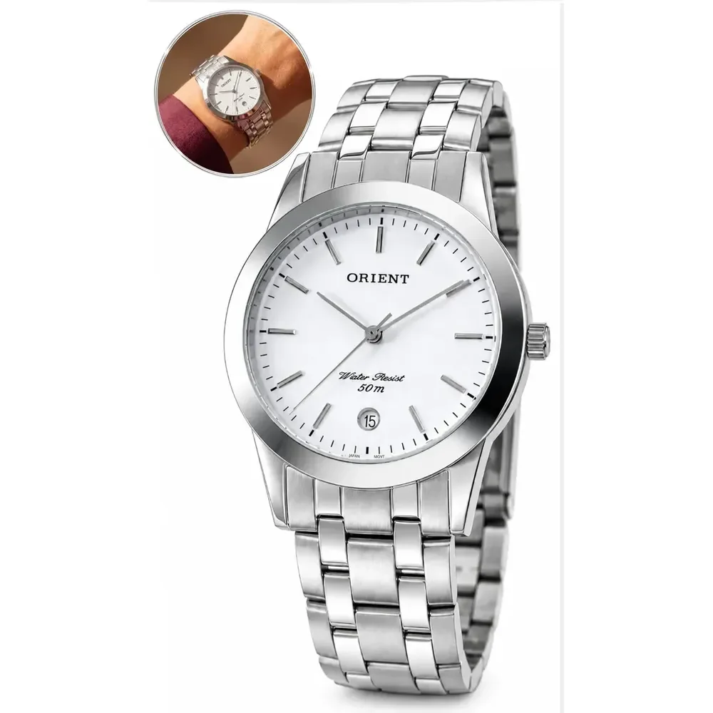 Relógio Orient Masculino Mbss1004a Prata Analógico Aço Inoxidável Branco