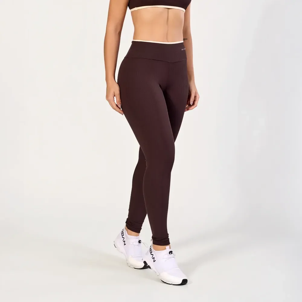 Calça Legging Canelada Cintura Alta Fit Urban Marrom Liso Gg