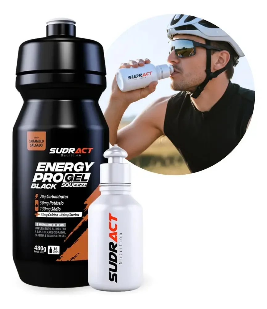 Energy Pro Gel Black Squeeze 480g - Sudract- Gel Energético Sabor Salted Caramelo