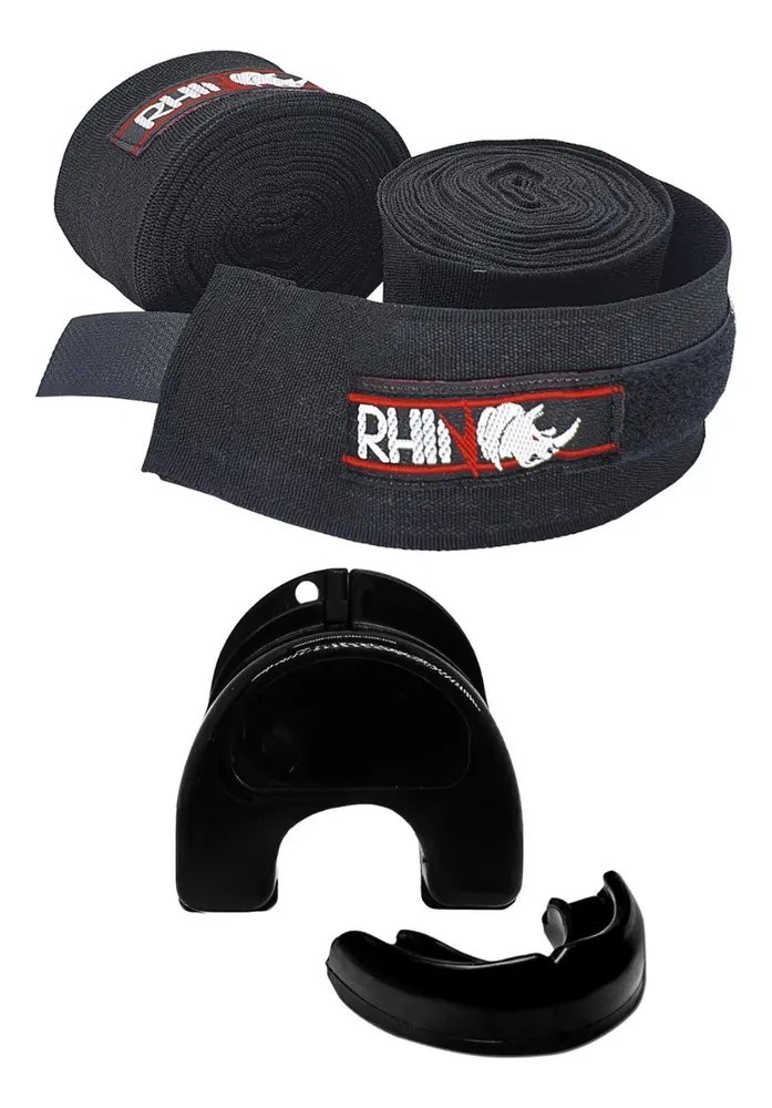 Kit Muaythai Boxe Protetor Bucal + Bandagem Pro Rhino 3m