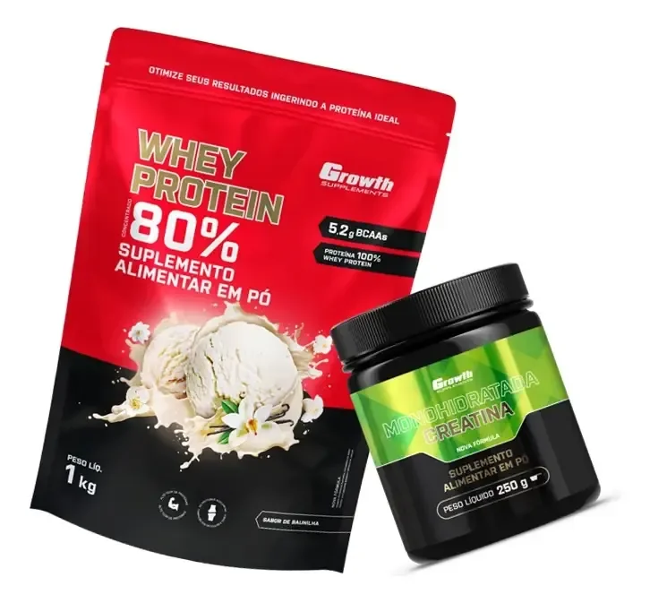 Kit Growth: Whey Protein Baunilha 1kg + Creatina Monohidratada Sem Sabor 250g