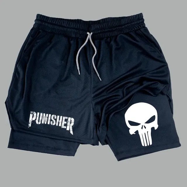 Short Dry-fit Compressão 2 Em 1 Academia Punisher Justiceiro