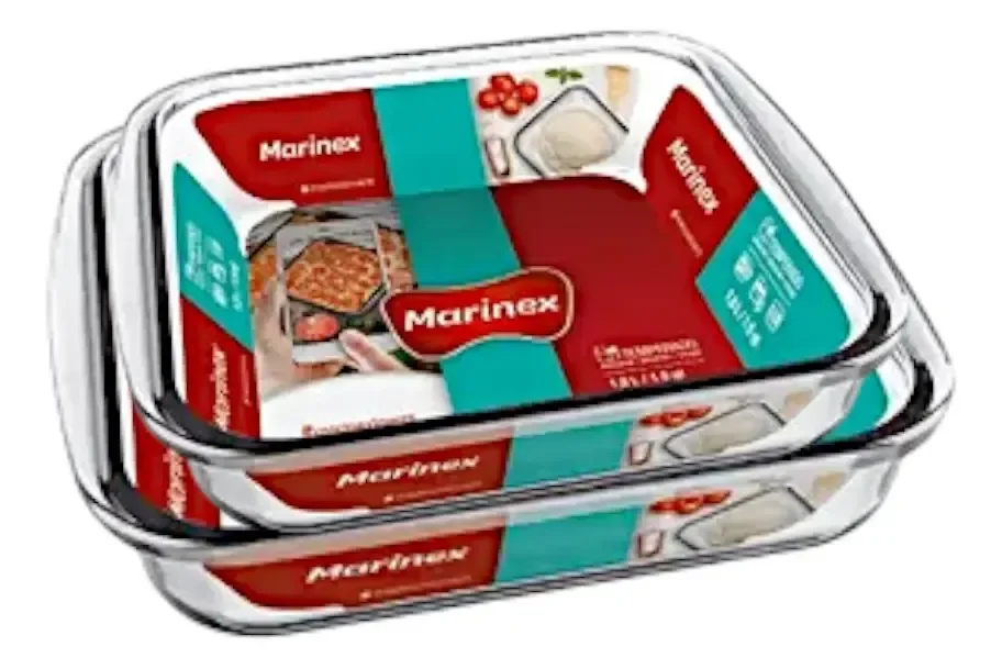 Kit 2 Assadeira De Vidro Quadrada Taça Marinex 1.8lt E 1.1lt