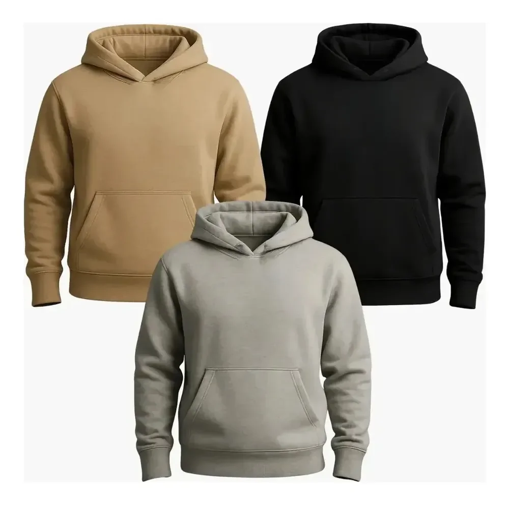 Kit 3 Moleton Flanelado Roupa Frio Inverno Peluciado Básico M Kit Bege / Preto / Cinza