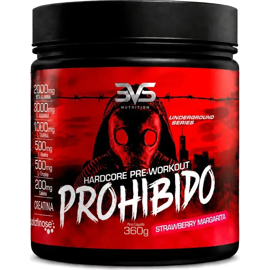 Prohibido Pré Treino 360g - Sabor: Strawberry Margarita (morango) - A Combinação Perfeita De 8 Ingredientes Que Proporcionam Energia Do Início Ao Fim Do Seu Treino