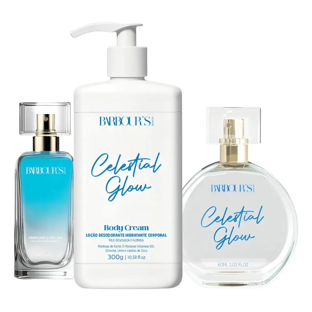 Kit Creme Hidratante Colônia Perfume Capilar Celestial Glow Barbour's Beauty