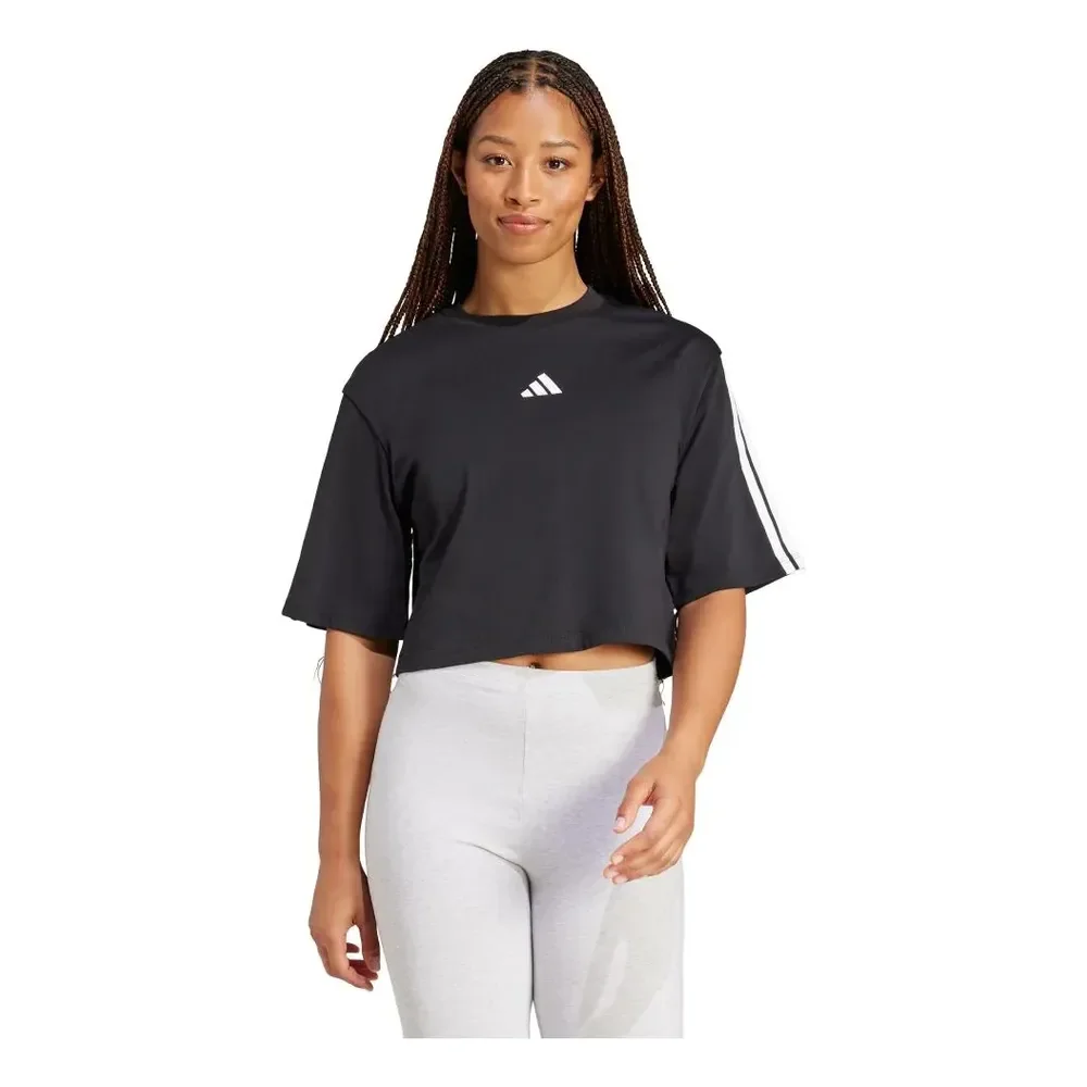 Essentials Camiseta Solta De Algodão Três Listras adidas Preto G
