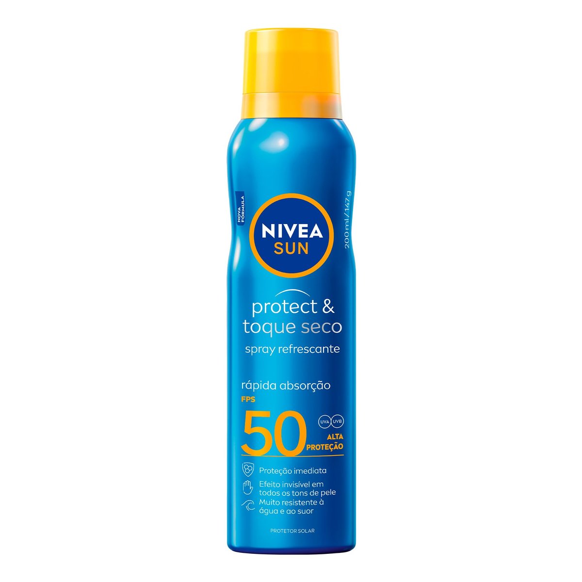 NIVEA SUN Protetor Solar Spray Protect & Toque Seco FPS 50 200ml, Alta Proteção UVA/UVB, Efeito Invisível, Rápida Absorção, Ação Refrescante