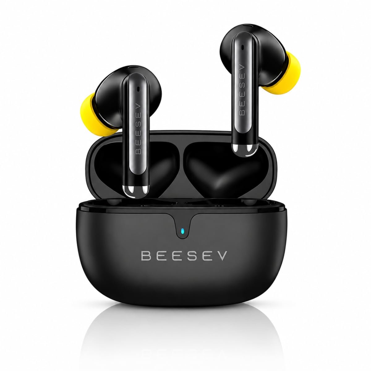 Fone de Ouvido Bluetooth 6.0 TWS Sem Fio Wireless, IPX5 à Prova d'Água, Graves Potentes, Controle por Toque, Até 50h Horas de Reprodução Total, Compatível com iOS e Android, Beesev BSV-303 (Preto)