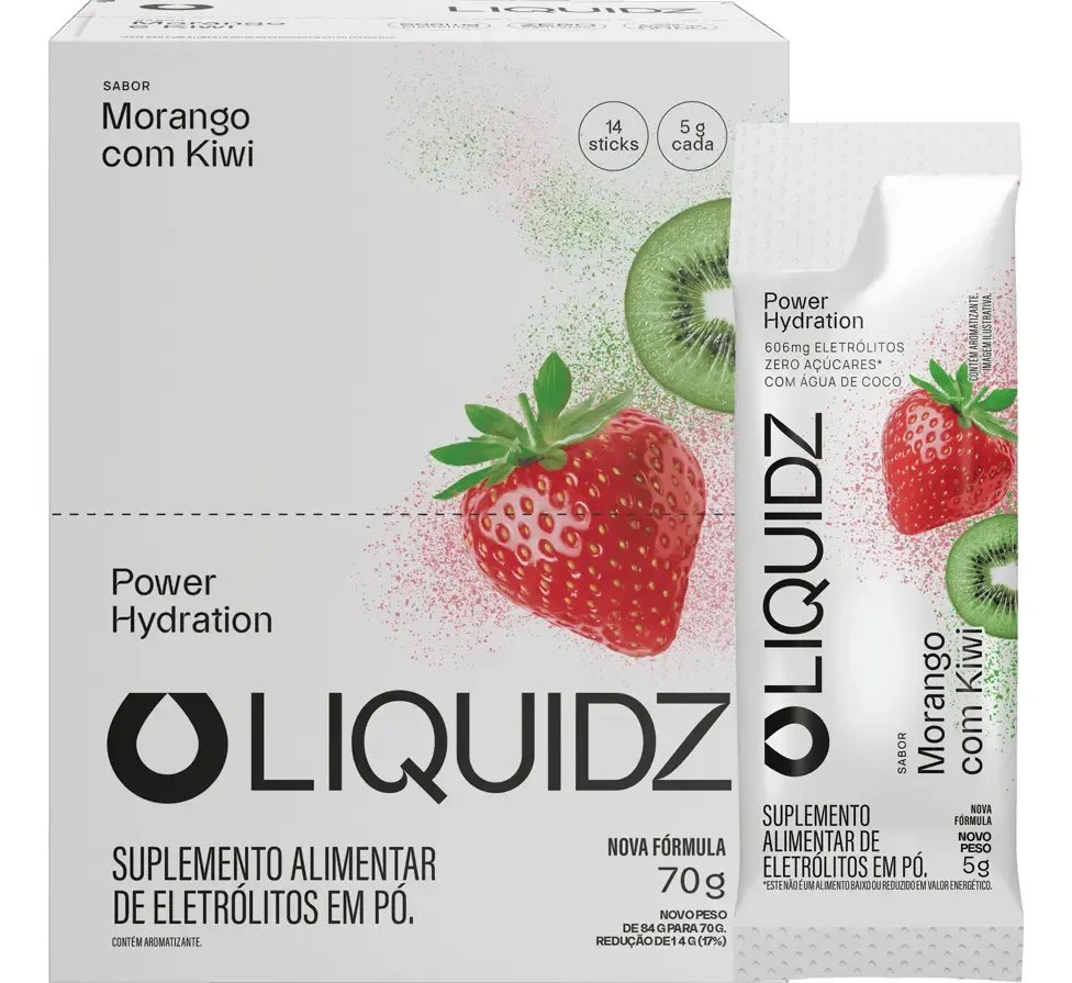 Liquidz® Eletrólitos Zero Açúcar Morango Com Kiwi 14 Sachês
