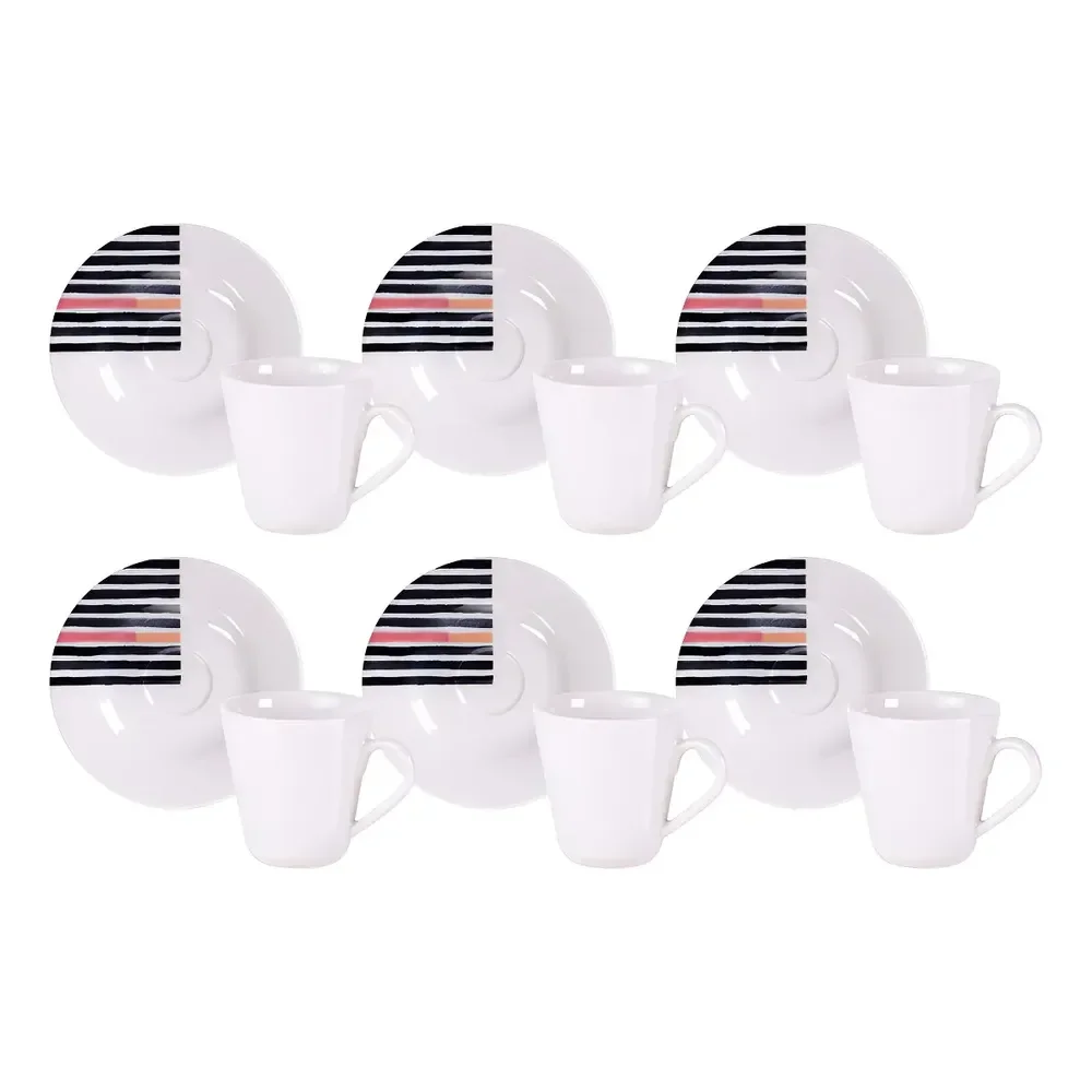 Kit Xícara E Pires De Café Street Em Porcelana Decorada 70 Ml 12 Peças Branco Tramontina