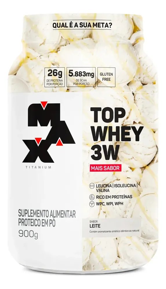 Suplemento Top Whey 3w Max Titanium 900g Whey 3w Sabor Leite