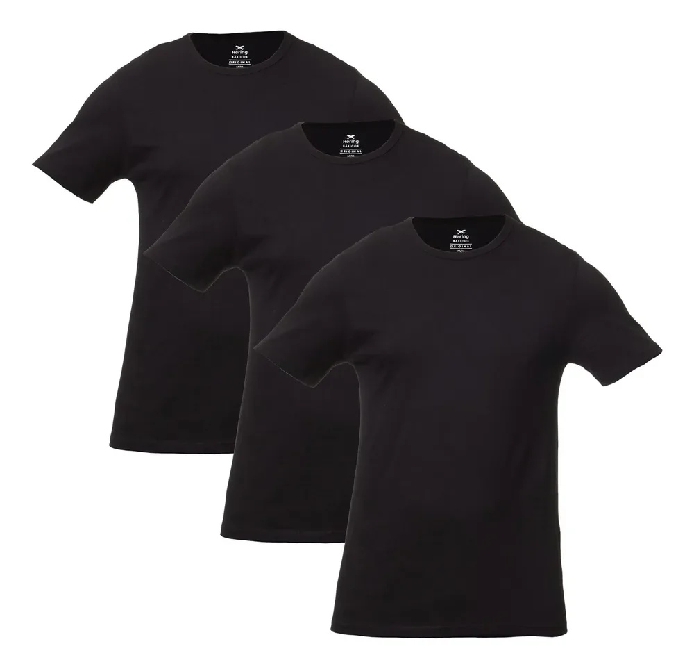 Kit Com 3 Camisetas Masculinas Básicas Slim Cor Preto Hering Preto Liso Xg