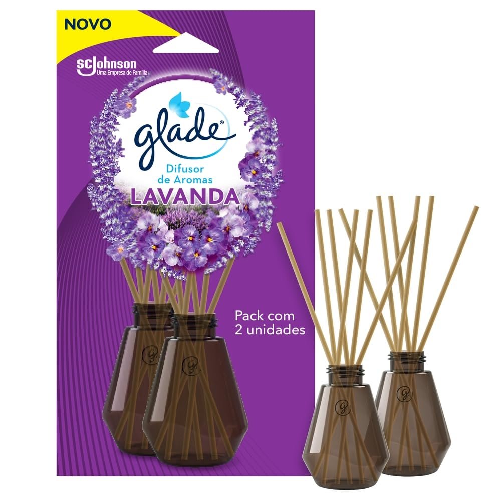 Glade Difusor de Ambiente Lavanda, 2 Unidades Frasco 100ml e 6 Varetas cada
