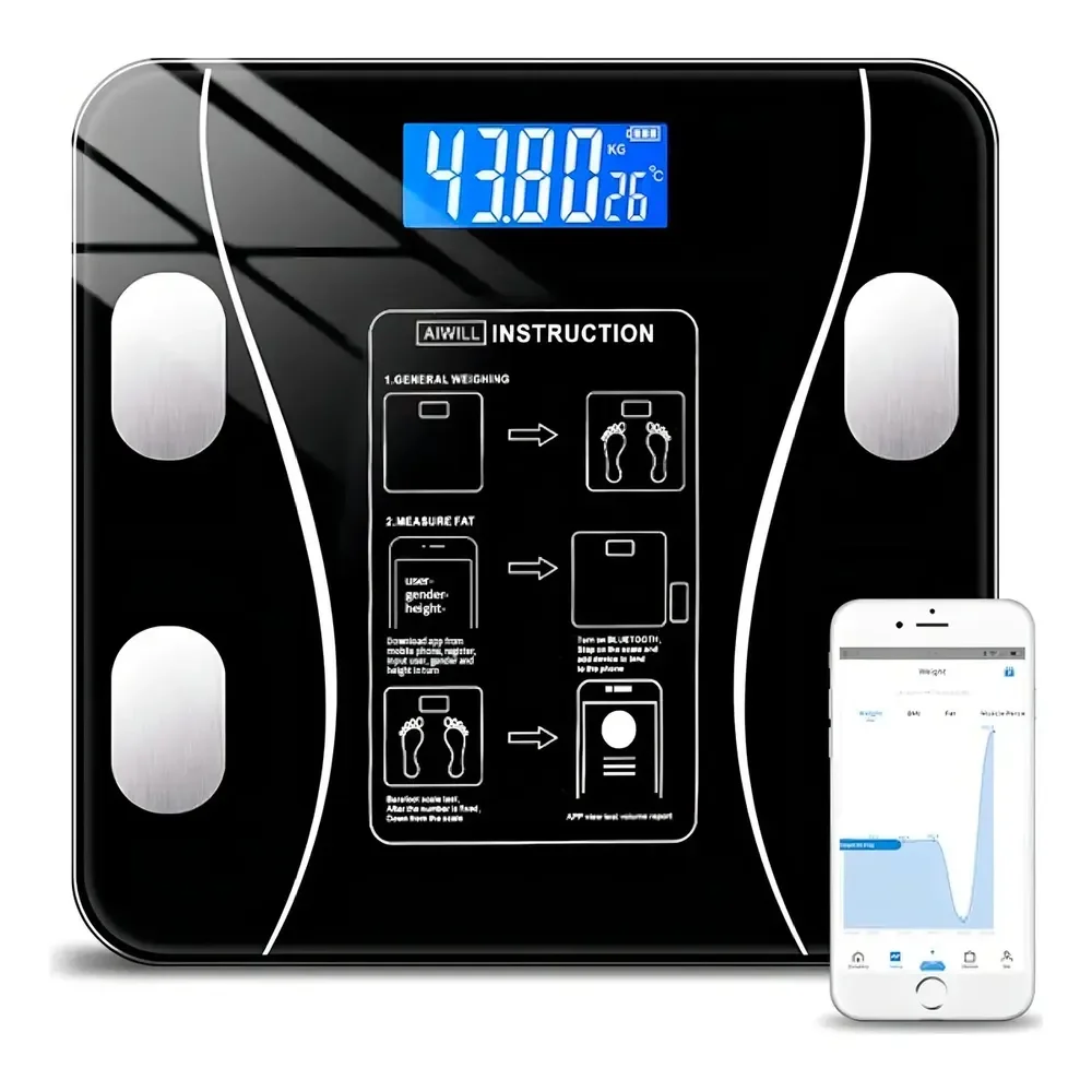 Balança Corporal Bioimpedância Profissional Bluetooth Preto