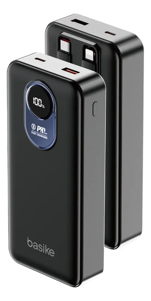 Power Bank Basike com Cabo Embutido de 22.5W e 20.000mAh para iPhone e Android