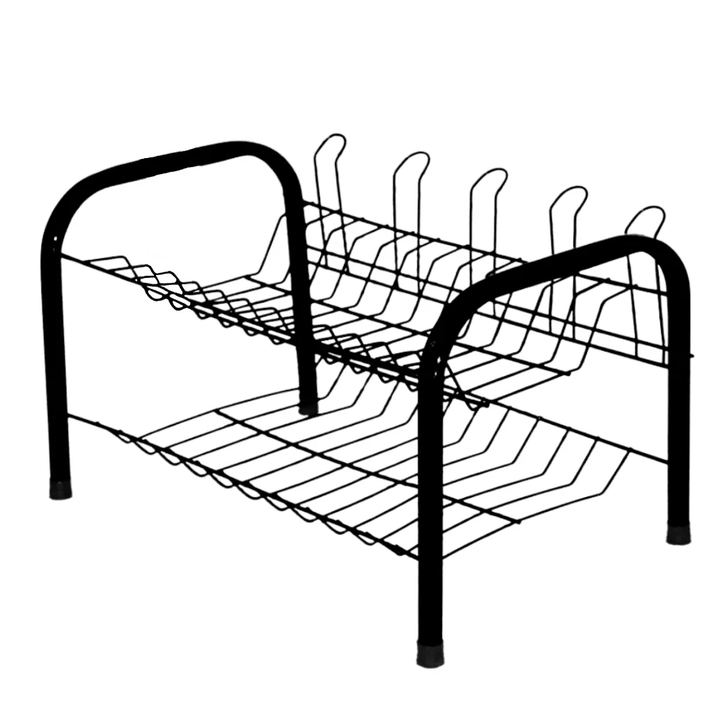 Escorredor De Louças Pratos Cozinha Duplo Cromado / Preto  Pia Porta Talher