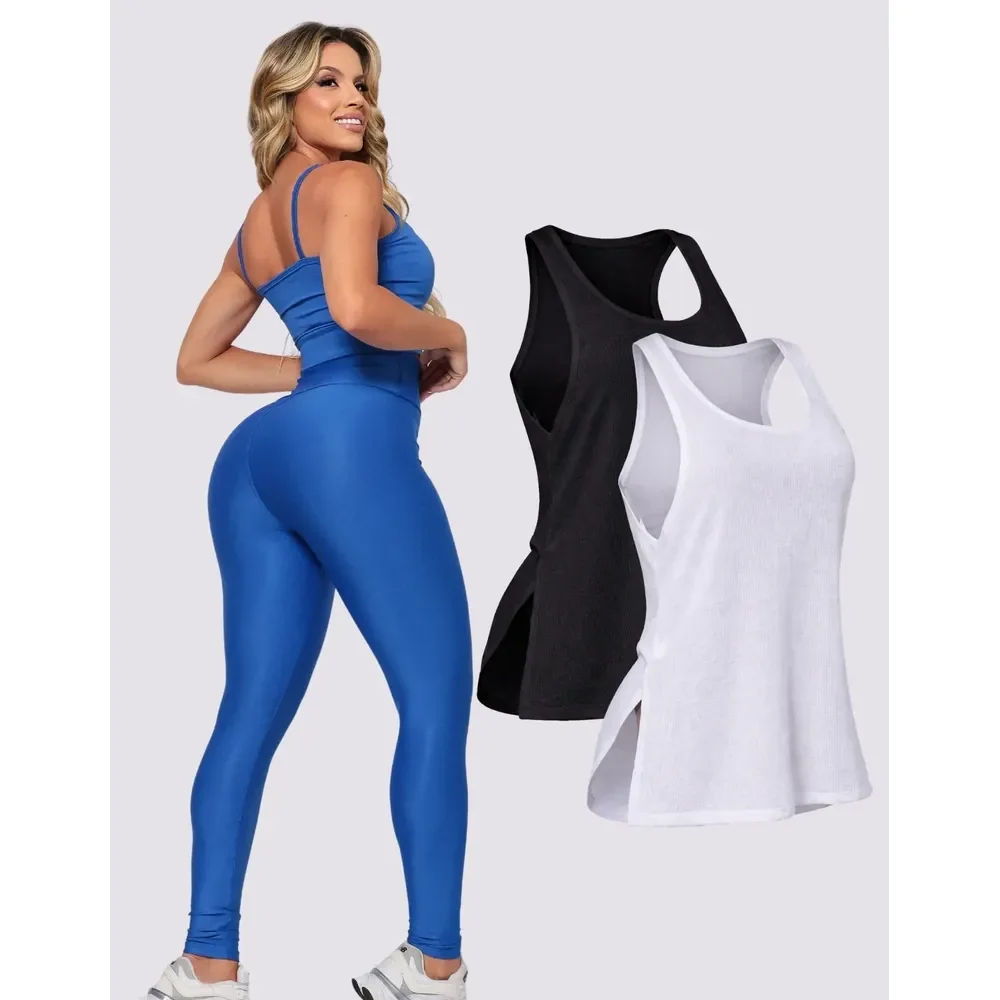 Kit Conjunto Fitnes Feminino Legging + Top + Regata Academia Azul M