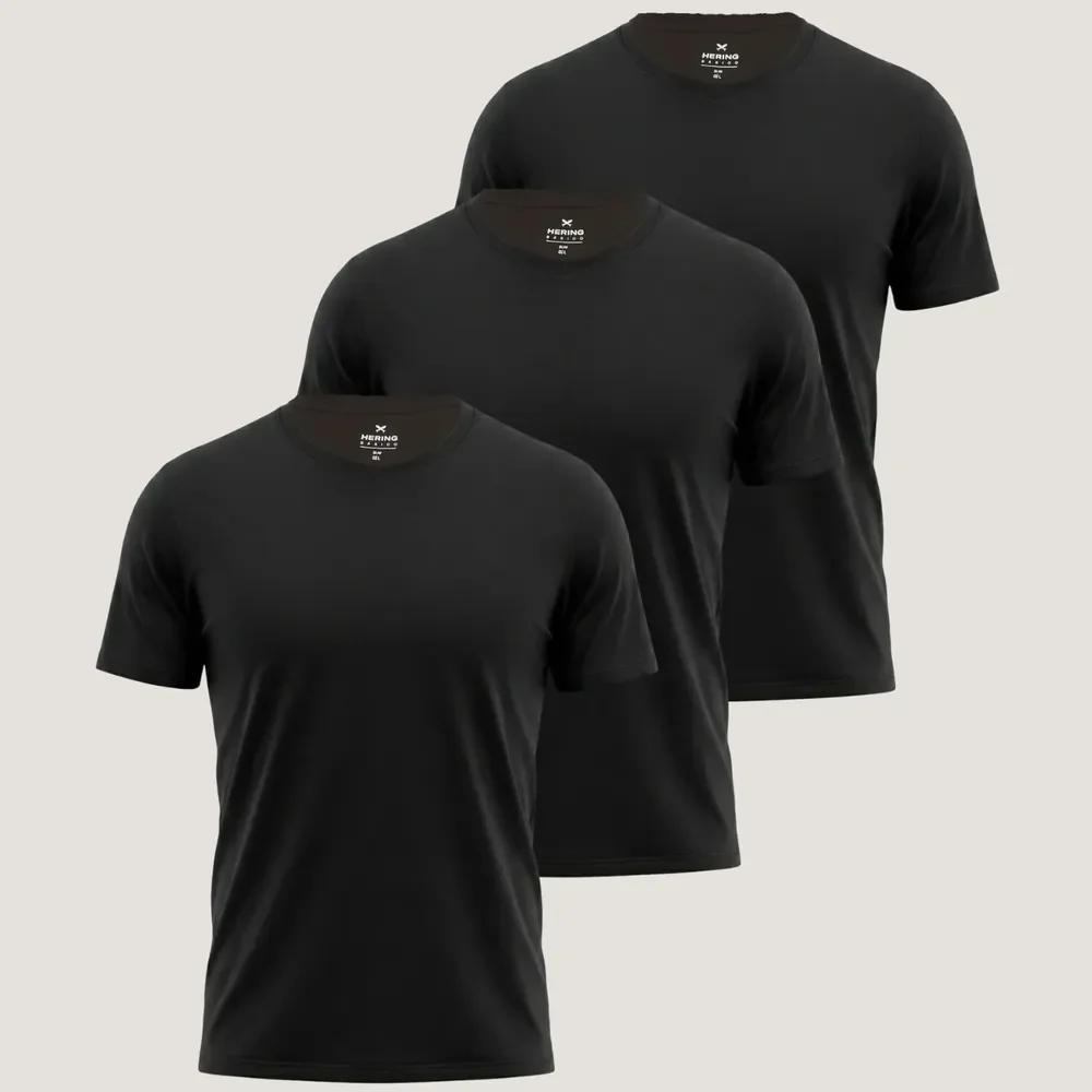 Kit Com 3 Camisetas Masculinas Slim Gola V Hering Preto Lisa G