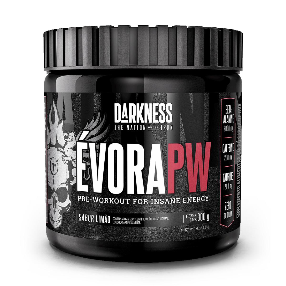 Darkness - Évora Pré-Treino Limão - Pre Workout Sem Glúten - Fórmula c/ Palatinose, Cafeína e Taurina - Suplemento Alimentar em Pó para Alta Performance - 300g