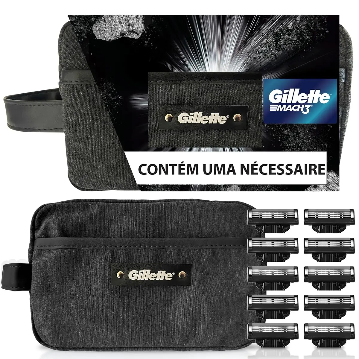 Kit Gillette Mach3 10 cargas + Necessaire, Higiene Pessoal, Cuidado com a barba, Lâminas e Aparelhos de Barbear