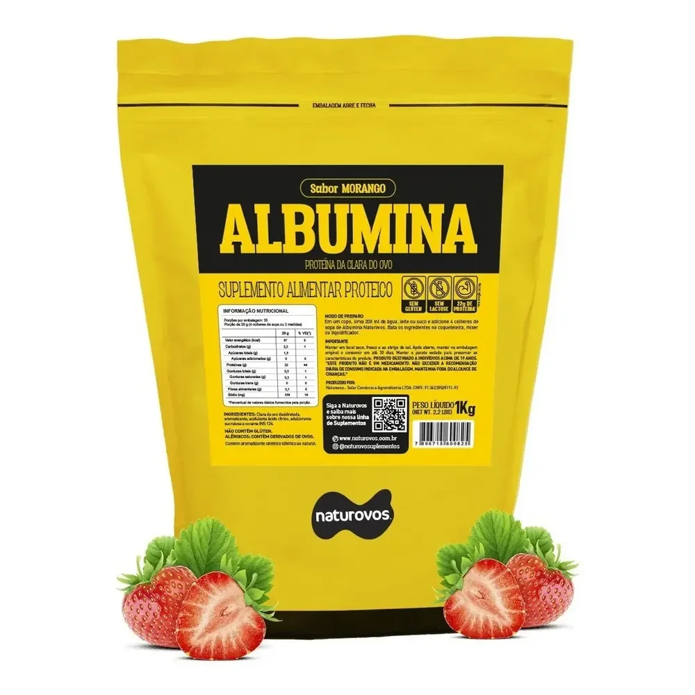 Albumina Naturovos De Morango, Proteína P/ Músculos C/ 1 Kg
