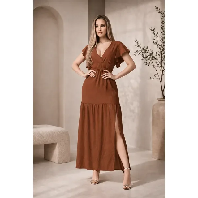 Vestido Longo Feminino Elegante Duna Com Fenda Lateral