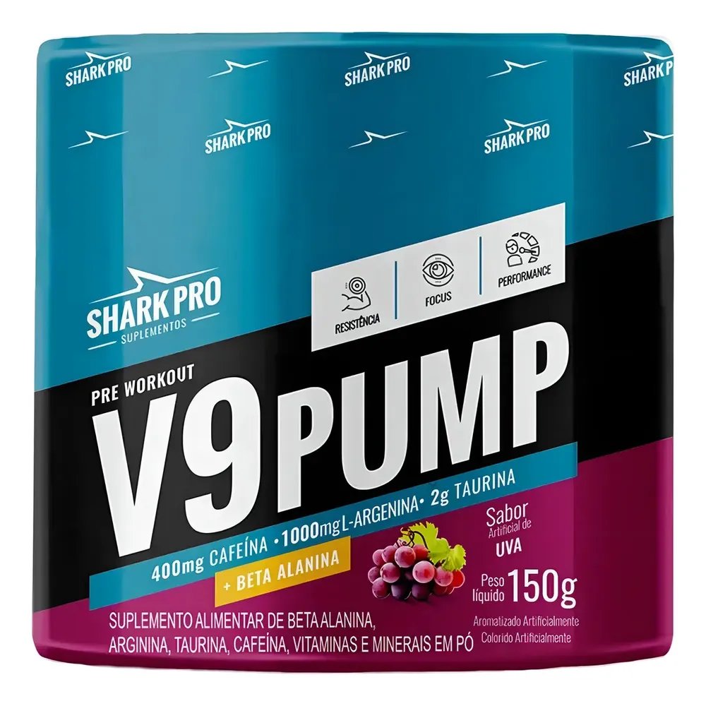 V9 Pump Pré Treino Pote 150g Shark Pro Sabor Açaí Com Guaraná