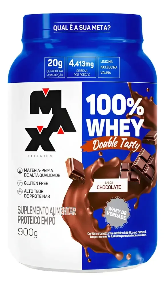 Whey 100% Concentrado Double Tasty Max Titanium Pote 900g Sabor Chocolate