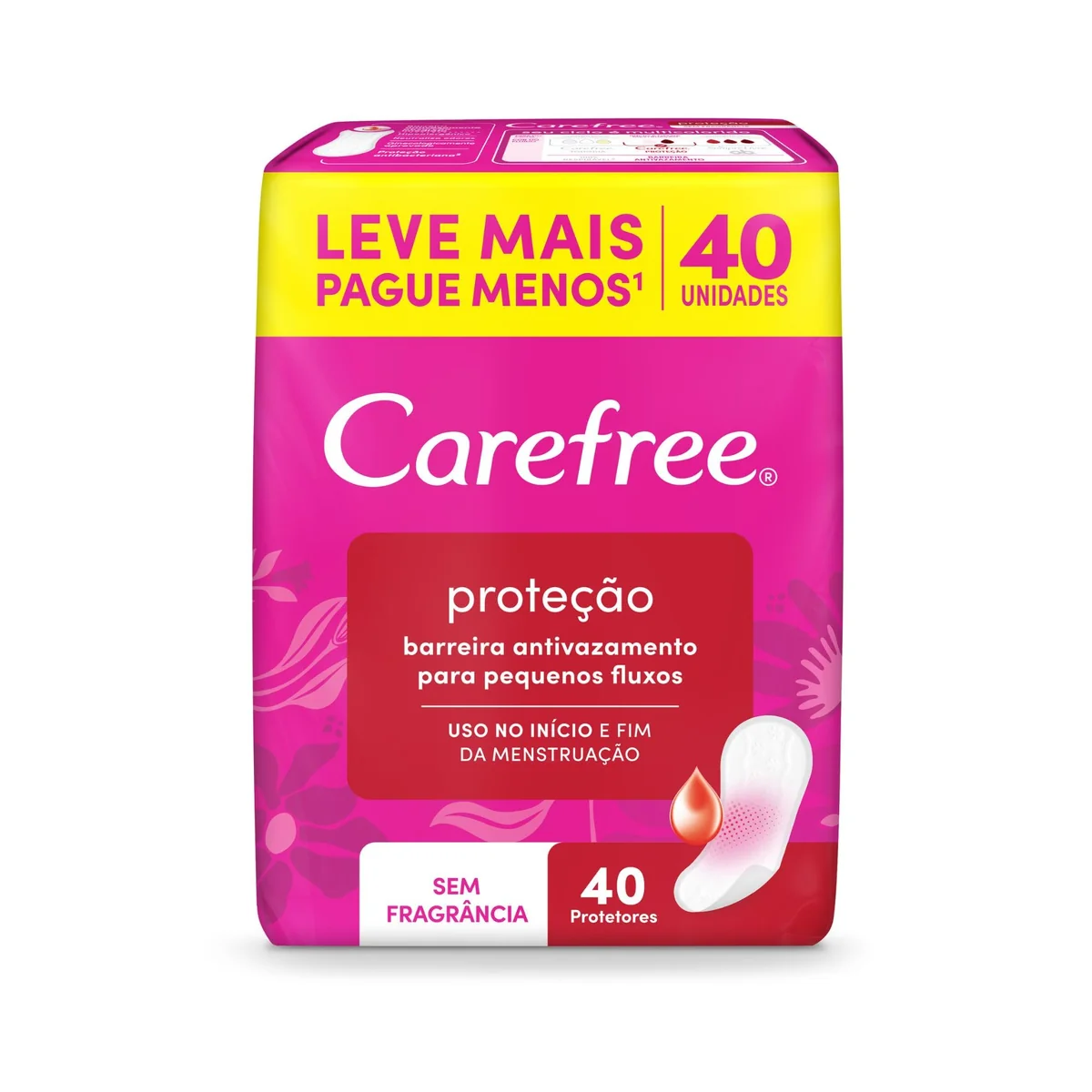 Carefree Protetor Diário Proteção Sem Fragrância, 40un | Absorvente