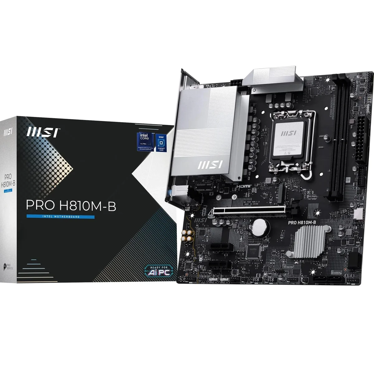 MSI Placa-mãe PRO H810M-B, mATX - Suporta processadores Intel Core Ultra (Série 2), LGA 1851 - DDR5 Memory Boost (6400 MT/s MAX), PCIe 5.0 x16, M.2 Gen4, LAN 2.5G