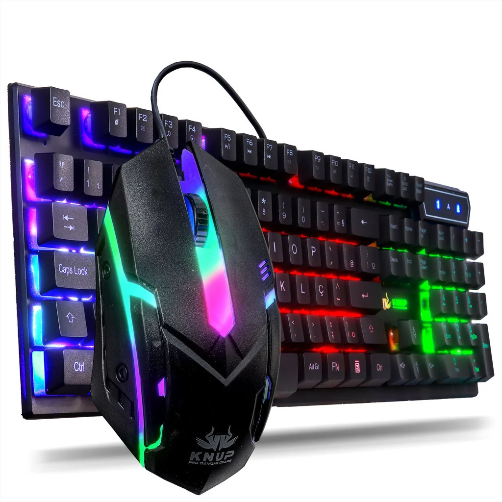 Kit Teclado Gamer Semi Mecânico + Mouse RGB LED Iluminado Multimídia USB