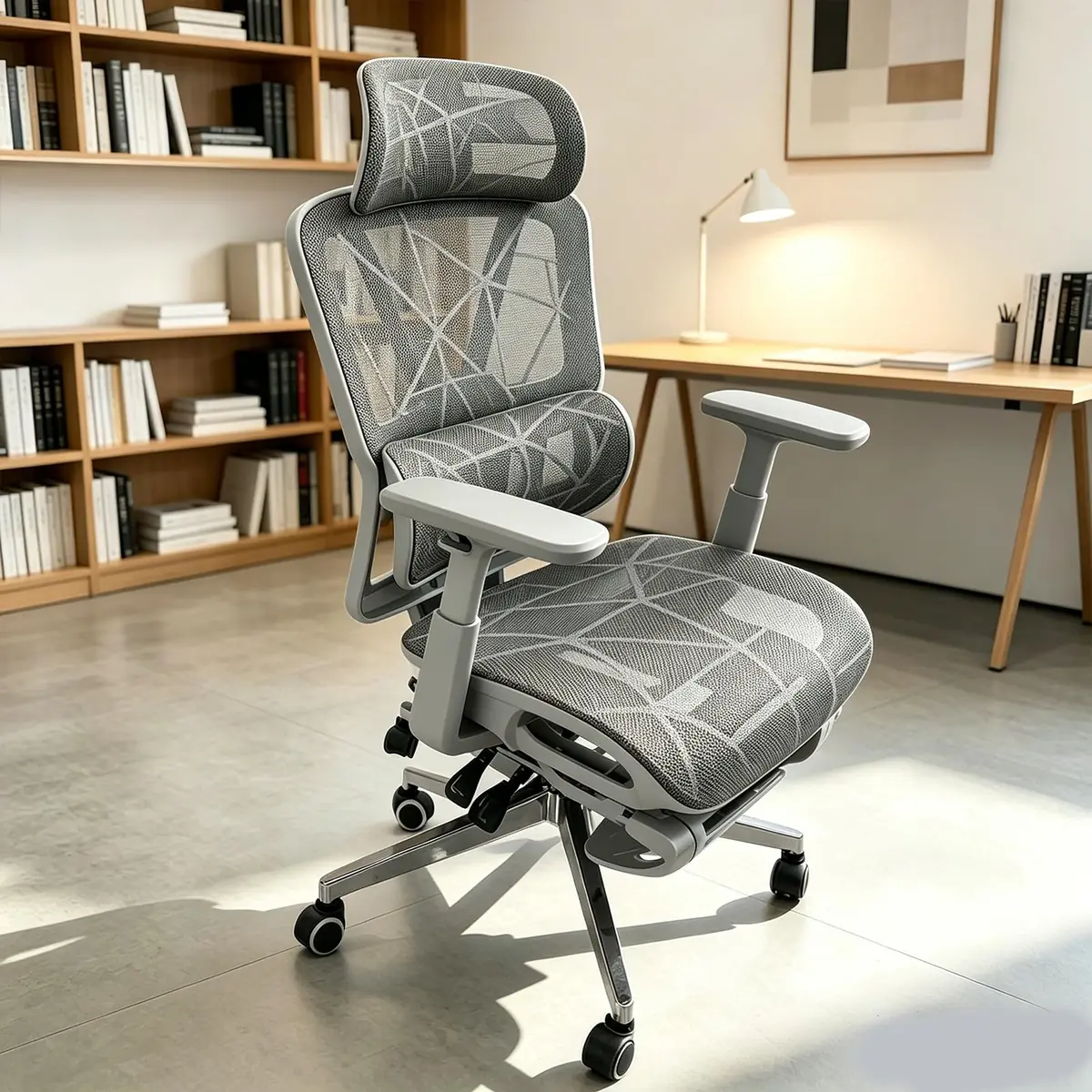 Cadeira de Escritório Ergonômica com Suporte Lombar, Encosto em Mesh Transpirável Braços 3D Aajustáveis e Apoio de Cabeça Regulávell, para Home Office Gamer, Textura Vazada de Relâmpago